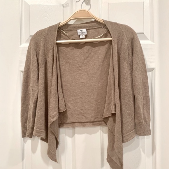 Light Brown Lightweight Open Front Bolero Long Sleeves Shrug Cardigan - Picture 1 of 6